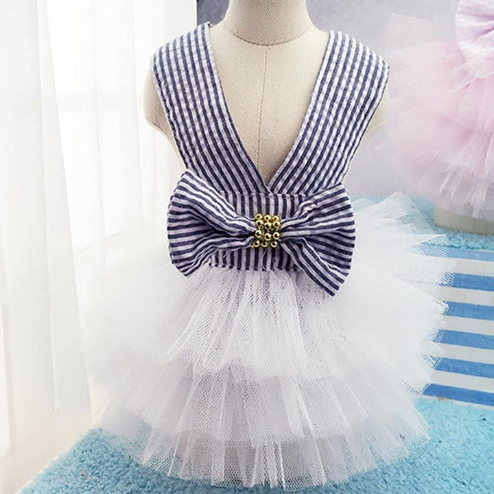 ⚓ Nautical Striped Dog Dress | Luxury Sailor Tutu for Small Dogs