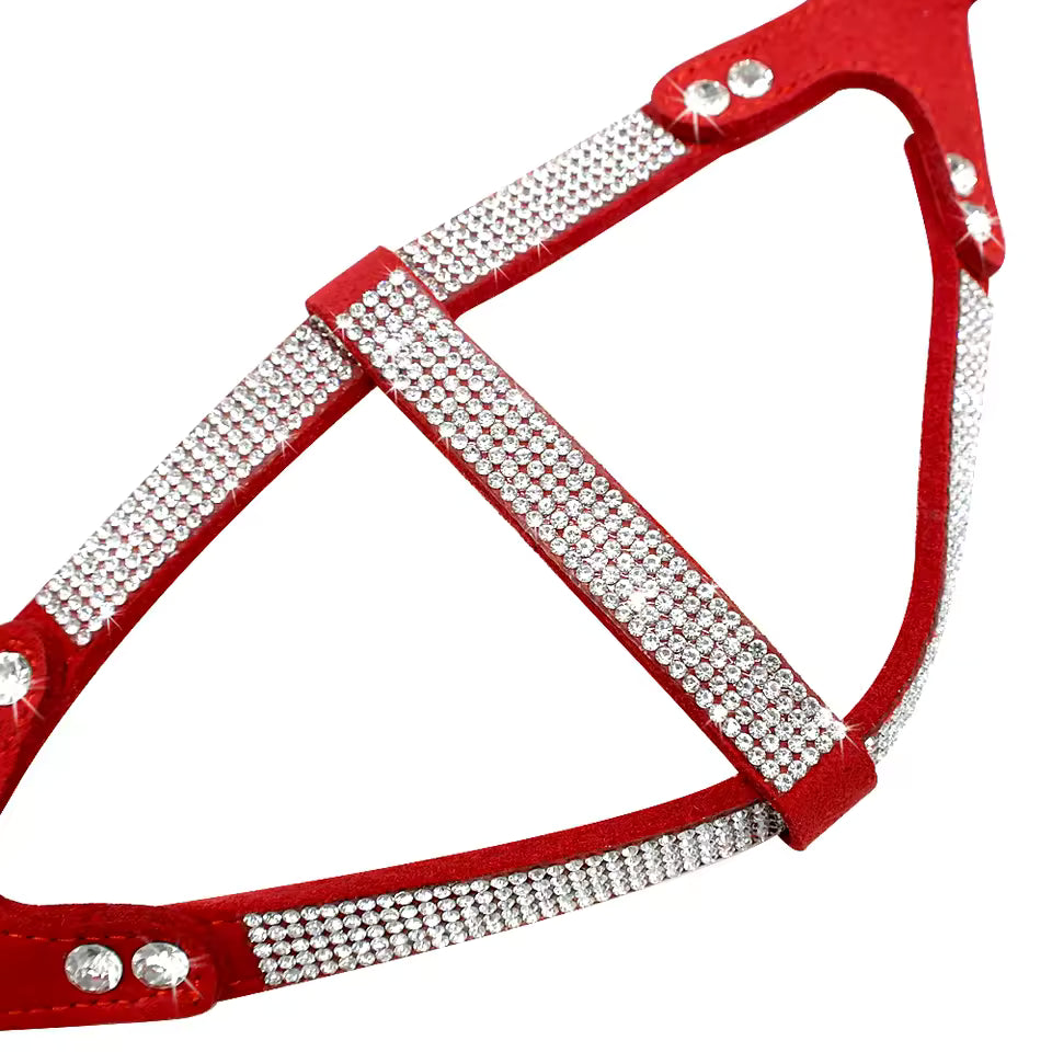 ✨ Velvet Leather Rhinestone Dog Harness