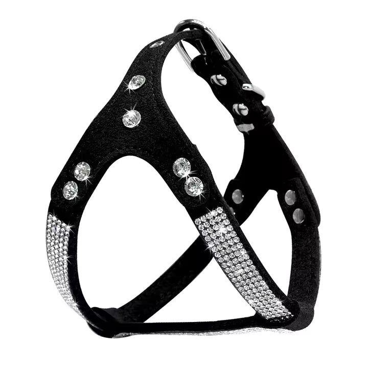 ✨ Velvet Leather Rhinestone Dog Harness