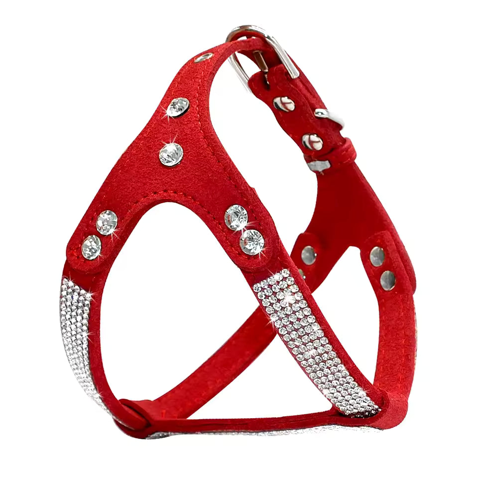 ✨ Velvet Leather Rhinestone Dog Harness