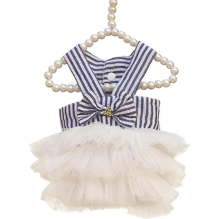 ⚓ Nautical Striped Dog Dress | Luxury Sailor Tutu for Small Dogs