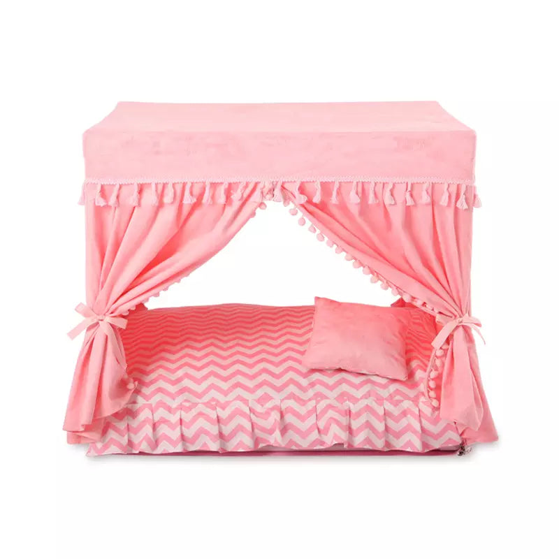 The Luxury Princess Dog Bed with Canopy - Pink Chevron - Pretty Paws Luxury Couture