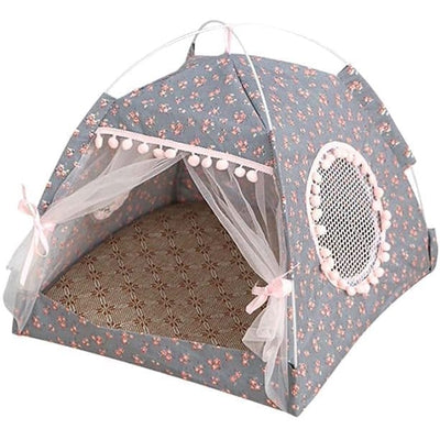 Canopy Tent - Gray & Pink Floral - Pretty Paws Luxury Couture